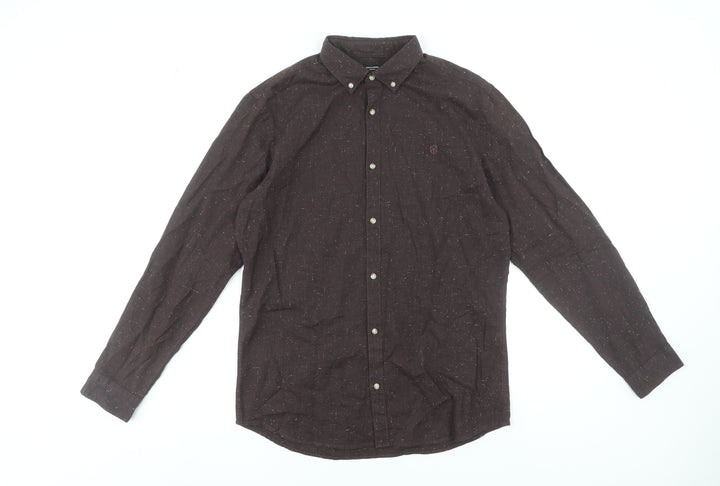 Jack & Jones Men's Brown Cotton Long Sleeve Button-Up Shirt M