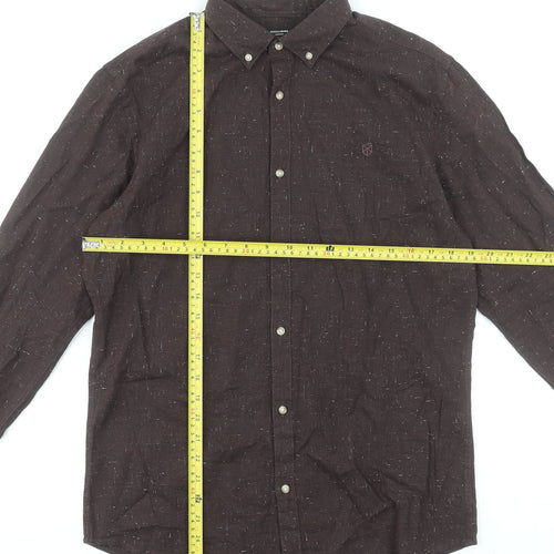 Jack & Jones Men's Brown Cotton Long Sleeve Button-Up Shirt M