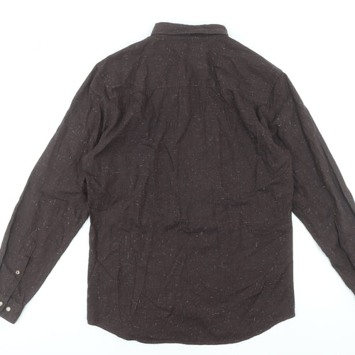 Jack & Jones Men's Brown Cotton Long Sleeve Button-Up Shirt M