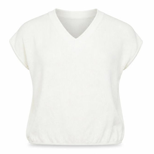 Paul Costelloe Women Cream V-Neck Short Sleeve Jumper Size L Viscose Blend
