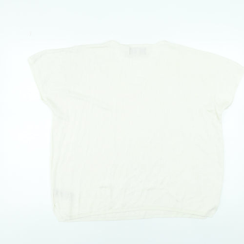 Paul Costelloe Women Cream V-Neck Short Sleeve Jumper Size L Viscose Blend