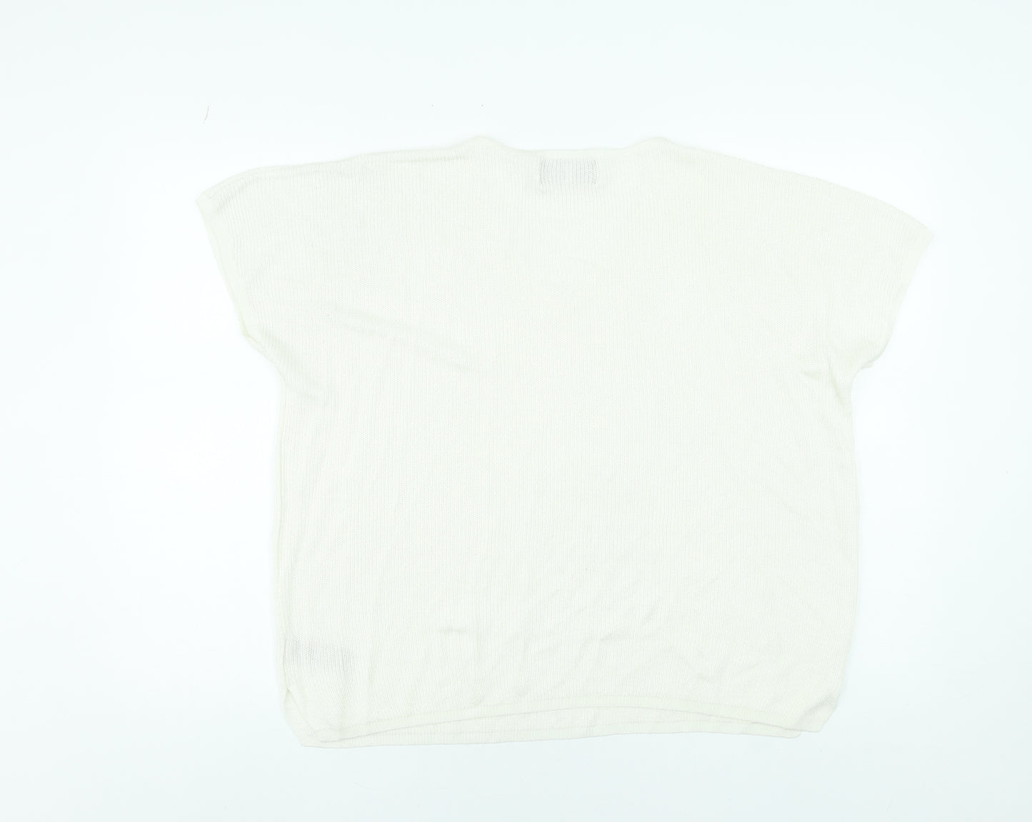Paul Costelloe Women Cream V-Neck Short Sleeve Jumper Size L Viscose Blend