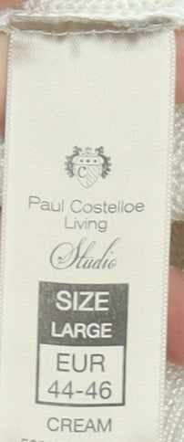 Paul Costelloe Women Cream V-Neck Short Sleeve Jumper Size L Viscose Blend