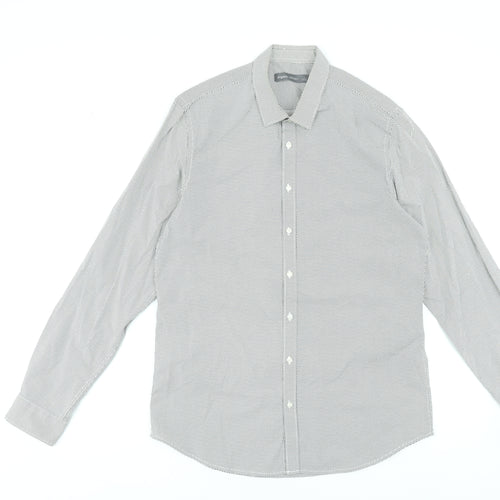 Angelo Litrico Men's Grey Polka Dot Long Sleeve Dress Shirt L 41-42