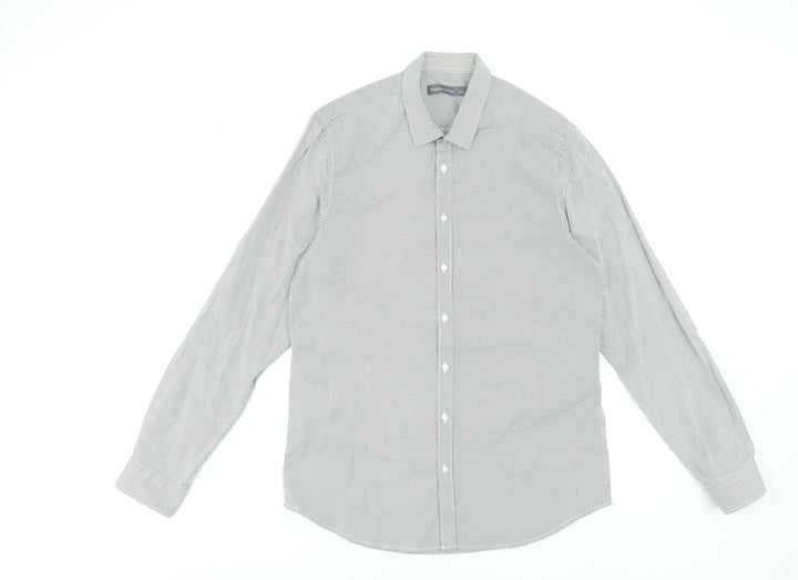 Angelo Litrico Men's Grey Polka Dot Long Sleeve Dress Shirt L 41-42