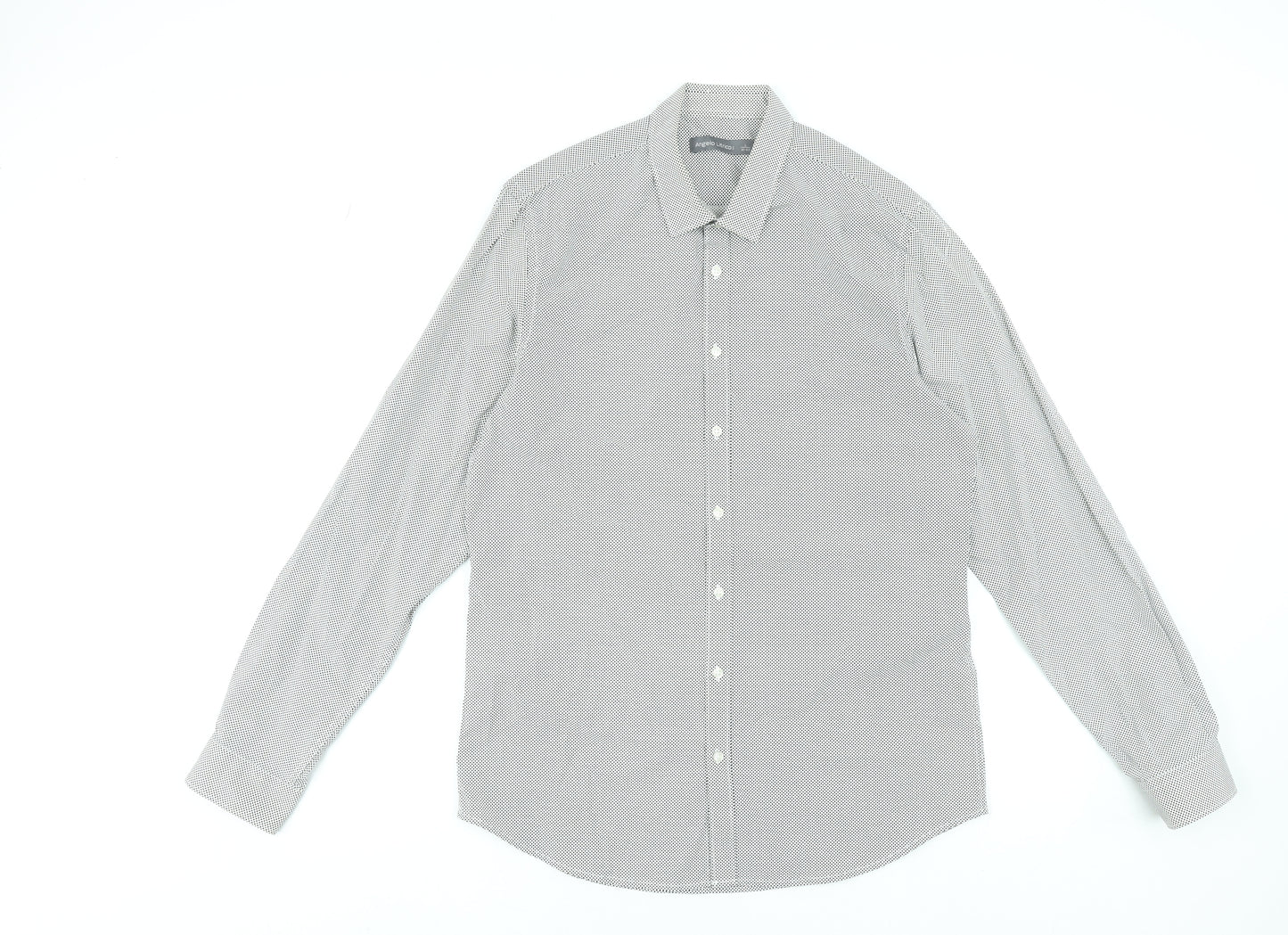 Angelo Litrico Men's Grey Polka Dot Long Sleeve Dress Shirt L 41-42