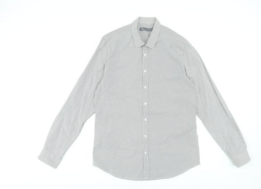 Angelo Litrico Men's Grey Polka Dot Long Sleeve Dress Shirt L 41-42