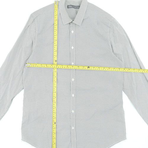 Angelo Litrico Men's Grey Polka Dot Long Sleeve Dress Shirt L 41-42