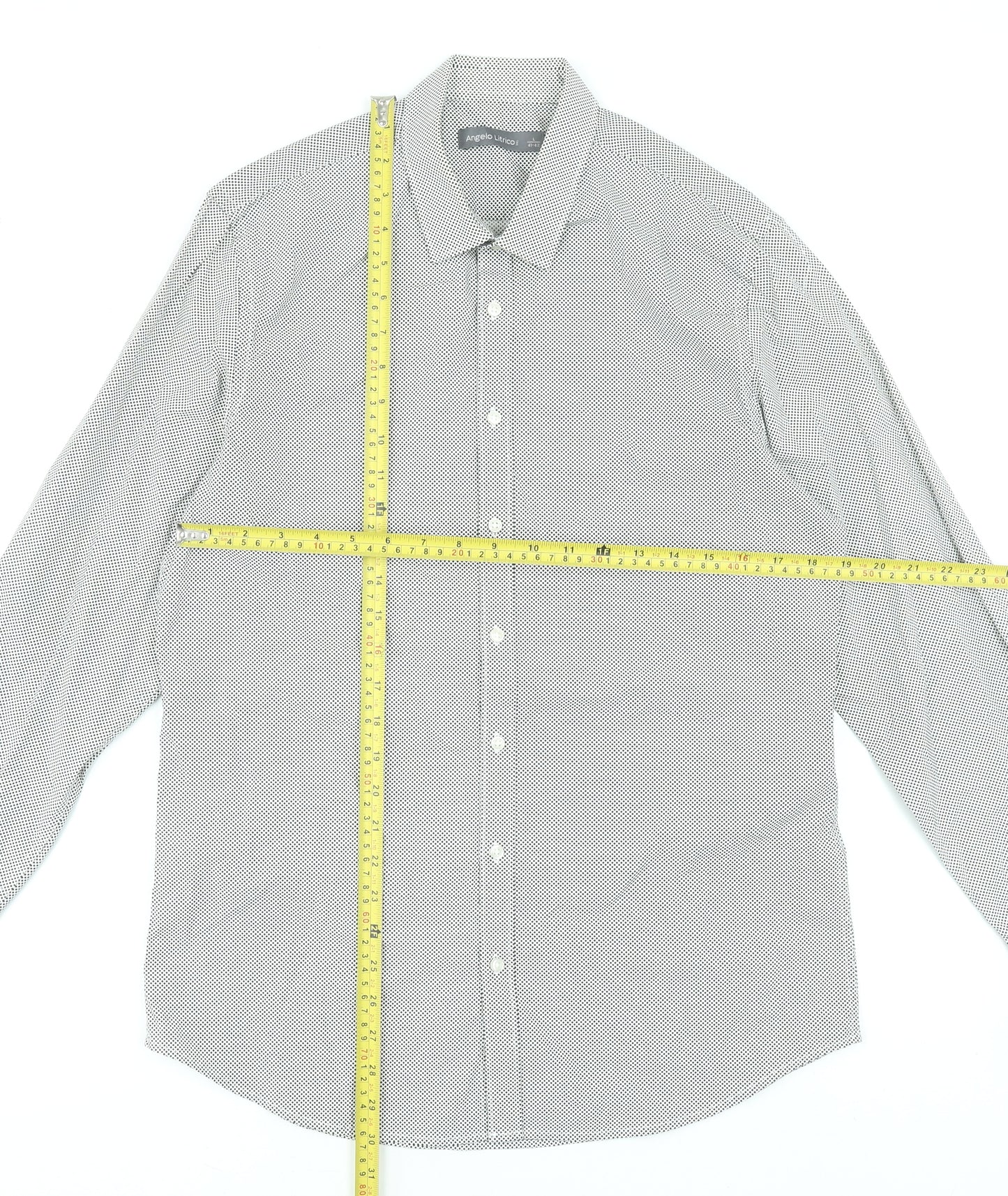 Angelo Litrico Men's Grey Polka Dot Long Sleeve Dress Shirt L 41-42