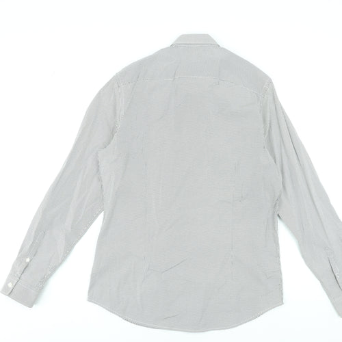 Angelo Litrico Men's Grey Polka Dot Long Sleeve Dress Shirt L 41-42