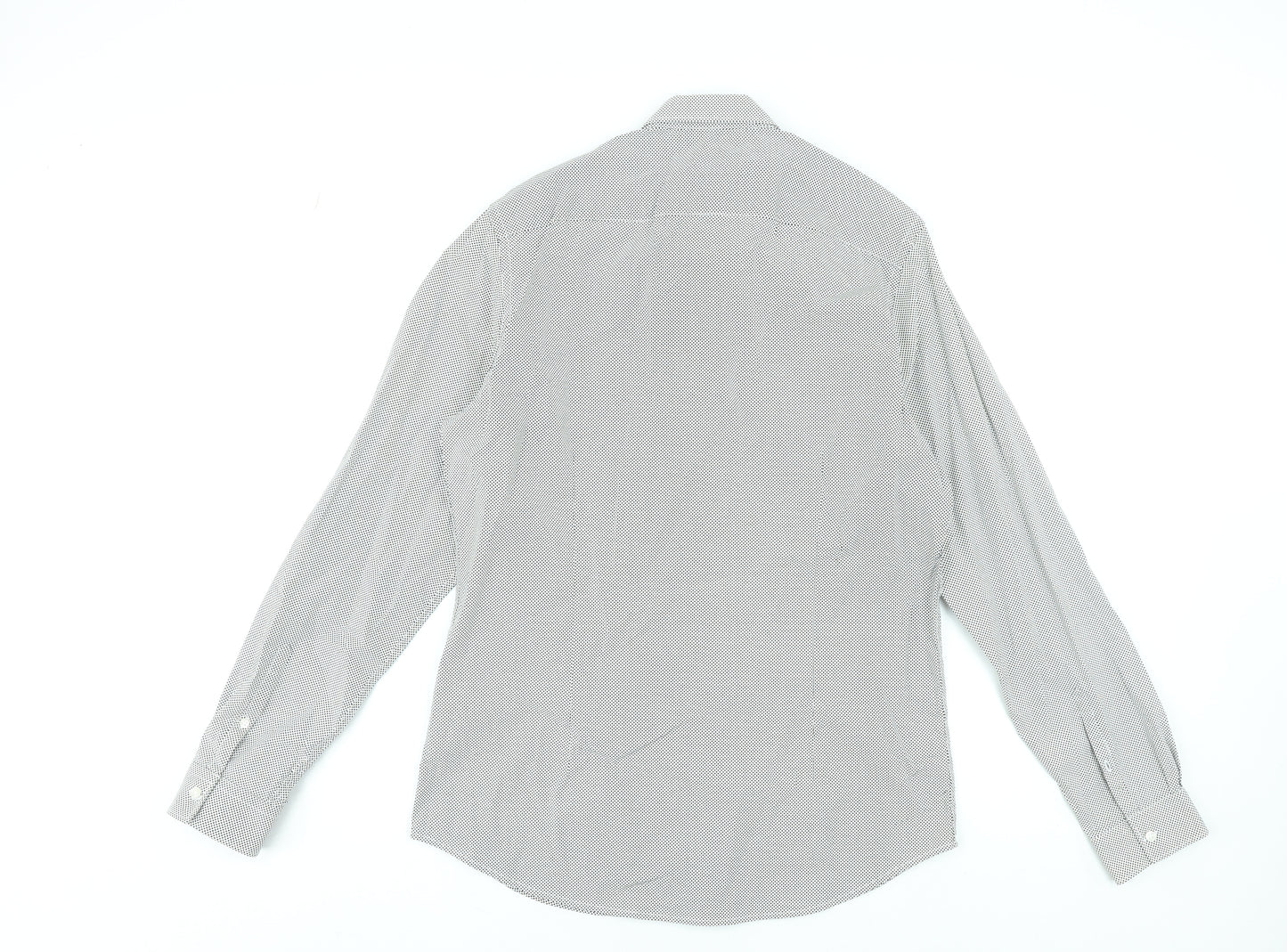 Angelo Litrico Men's Grey Polka Dot Long Sleeve Dress Shirt L 41-42