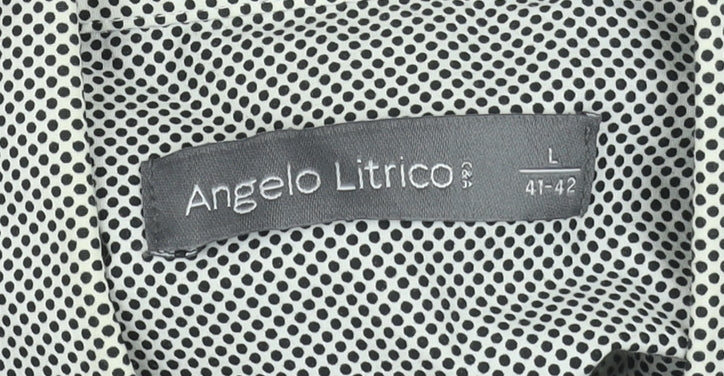 Angelo Litrico Men's Grey Polka Dot Long Sleeve Dress Shirt L 41-42