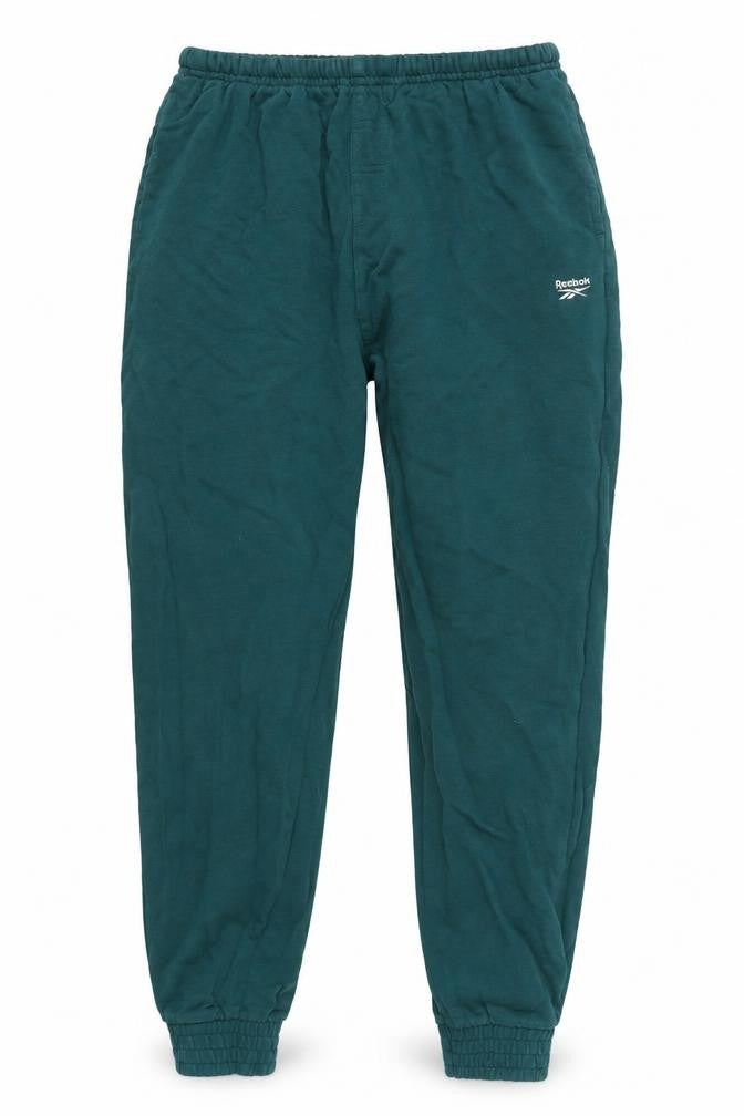 Front view of Reebok Men’s Green Jogger Sweatpants S Regular Fit Elastic Waist