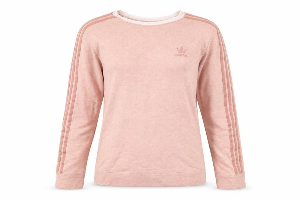 Front view of Adidas Women’s Pink Crew Neck Long Sleeve Pullover Sweatshirt, size UK 8, UK