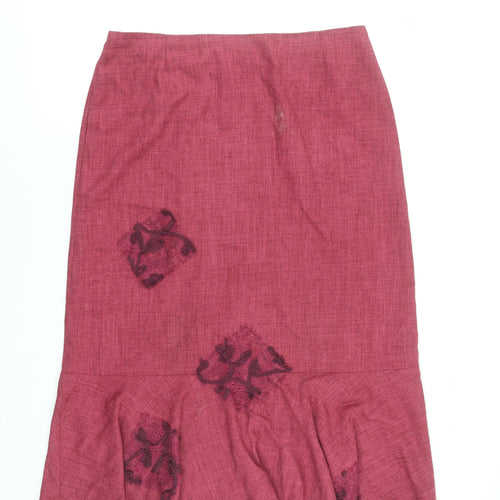 Ayalon Collection Women's Red Embroidered Midi Flared Skirt Size 18