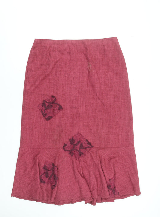 Ayalon Collection Women's Red Embroidered Midi Flared Skirt Size 18
