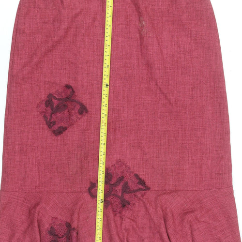 Ayalon Collection Women's Red Embroidered Midi Flared Skirt Size 18
