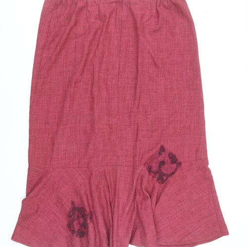 Ayalon Collection Women's Red Embroidered Midi Flared Skirt Size 18