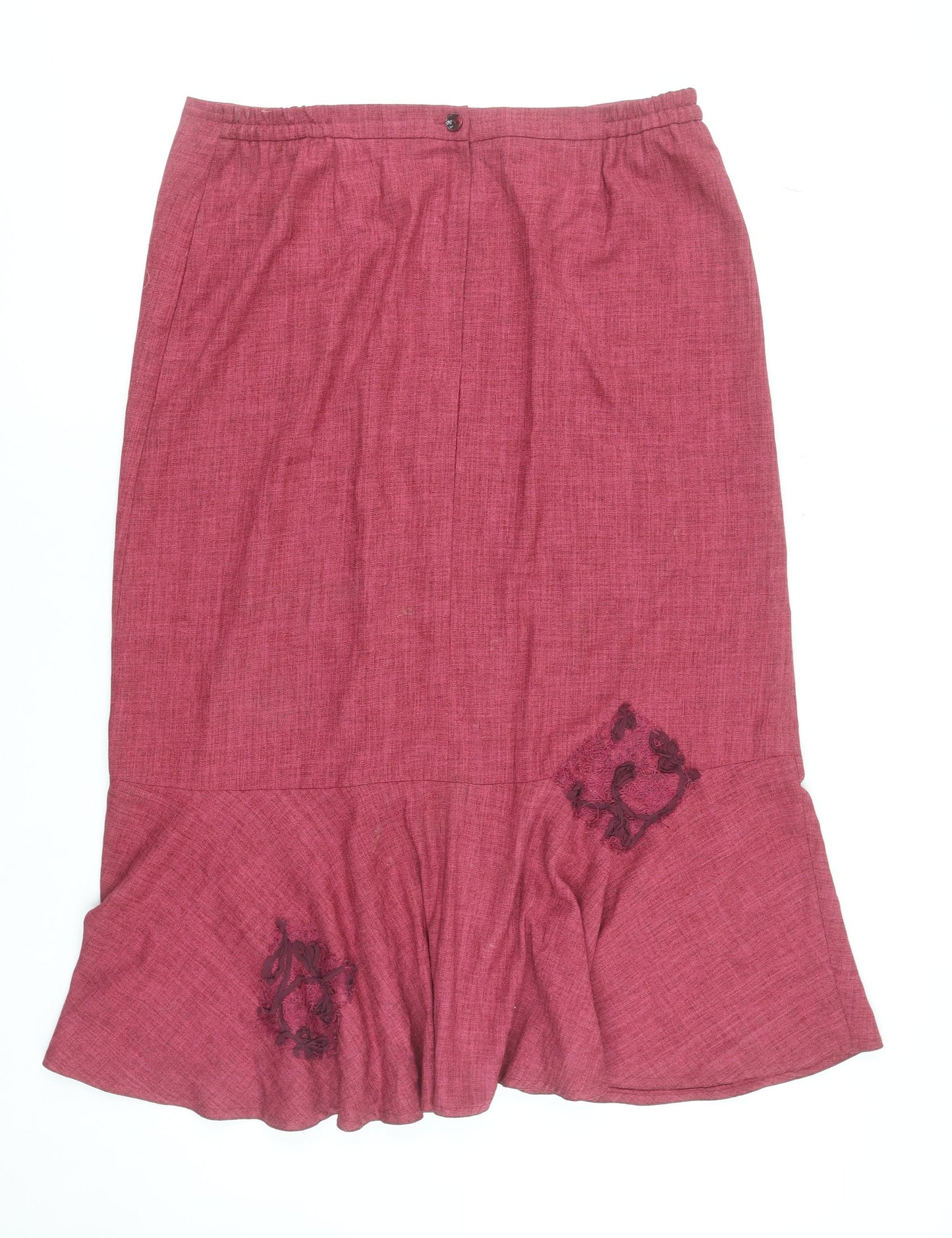 Ayalon Collection Women's Red Embroidered Midi Flared Skirt Size 18