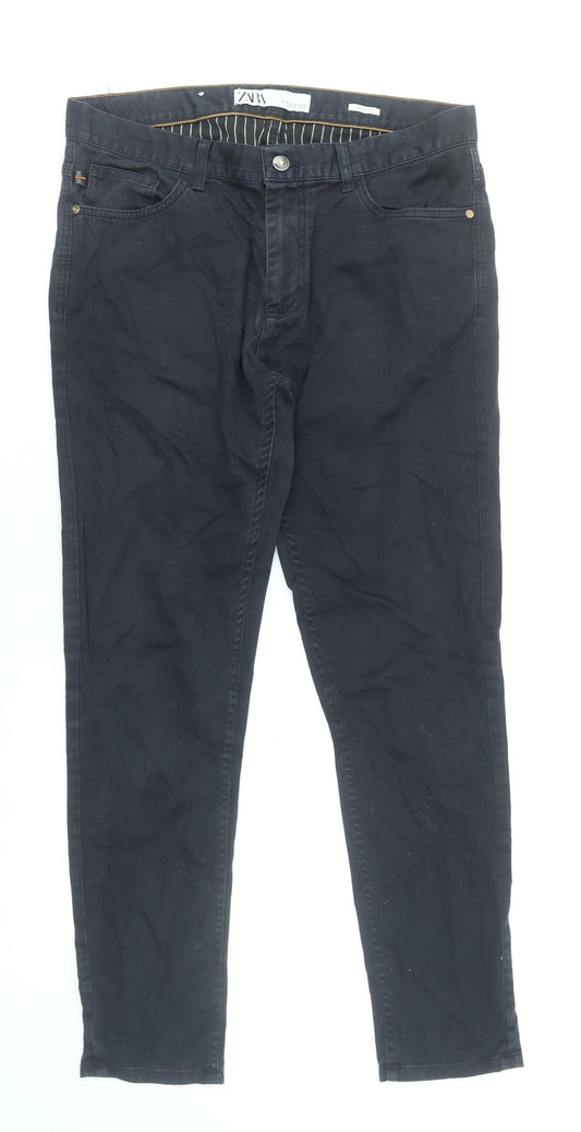 Zara Men Black Slim Fit Chino Trousers Size 34 Cotton Blend