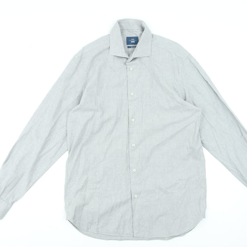 Moss 1851 Men's Grey Tailored Fit 16in Dress Shirt 100% Cotton
