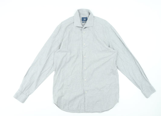 Moss 1851 Men's Grey Tailored Fit 16in Dress Shirt 100% Cotton