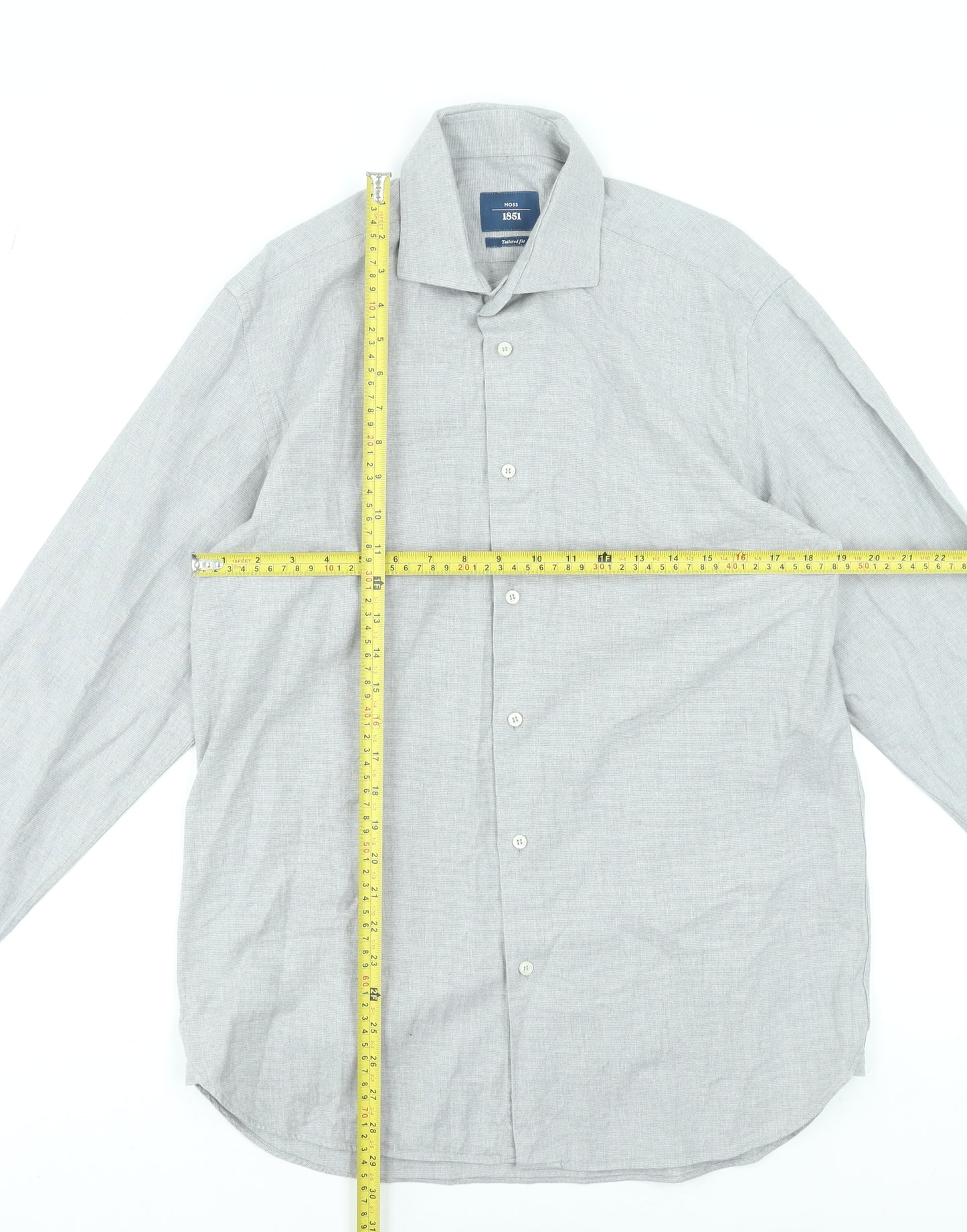 Moss 1851 Men's Grey Tailored Fit 16in Dress Shirt 100% Cotton