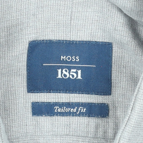 Moss 1851 Men's Grey Tailored Fit 16in Dress Shirt 100% Cotton