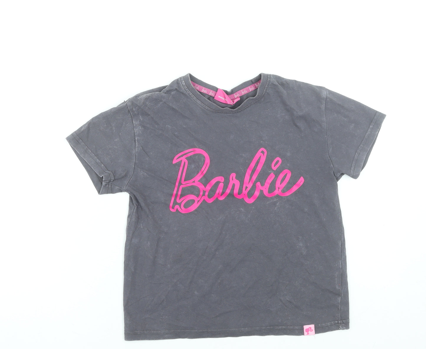 Barbie Girls Grey Logo Graphic Short Sleeve Cotton T-Shirt 7-8 Years