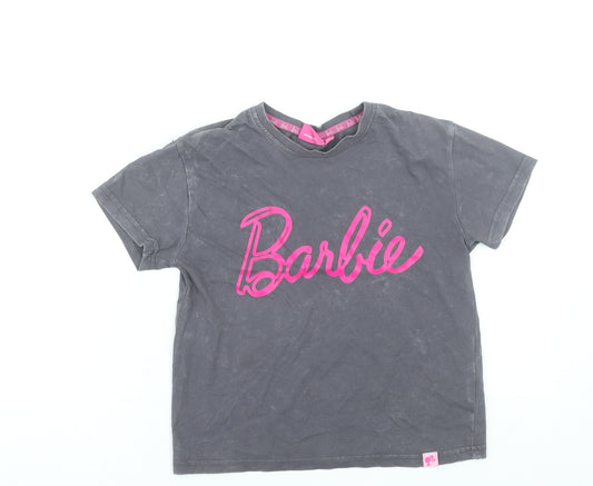 Barbie Girls Grey Logo Graphic Short Sleeve Cotton T-Shirt 7-8 Years