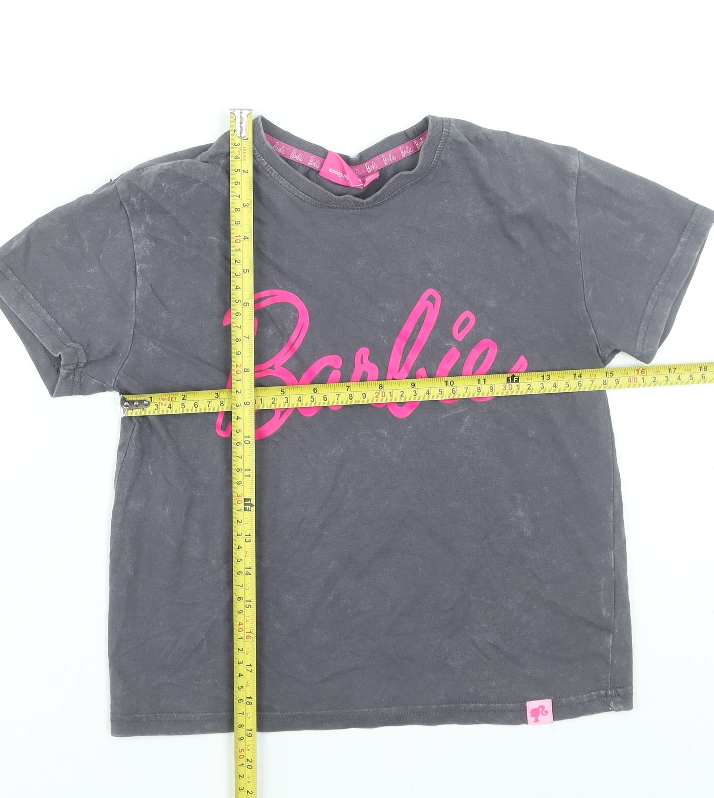 Barbie Girls Grey Logo Graphic Short Sleeve Cotton T-Shirt 7-8 Years