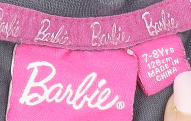 Barbie Girls Grey Logo Graphic Short Sleeve Cotton T-Shirt 7-8 Years