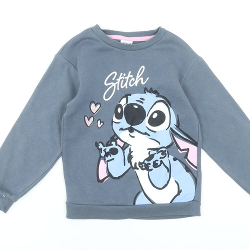 Disney Girls Grey Stitch Sweatshirt 7-8 Years Pullover Fleece Jumper