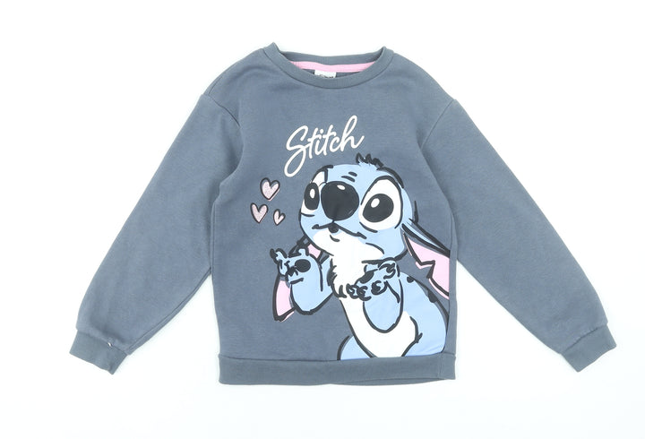 Disney Girls Grey Stitch Sweatshirt 7-8 Years Pullover Fleece Jumper