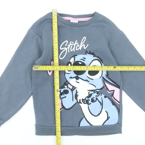 Disney Girls Grey Stitch Sweatshirt 7-8 Years Pullover Fleece Jumper