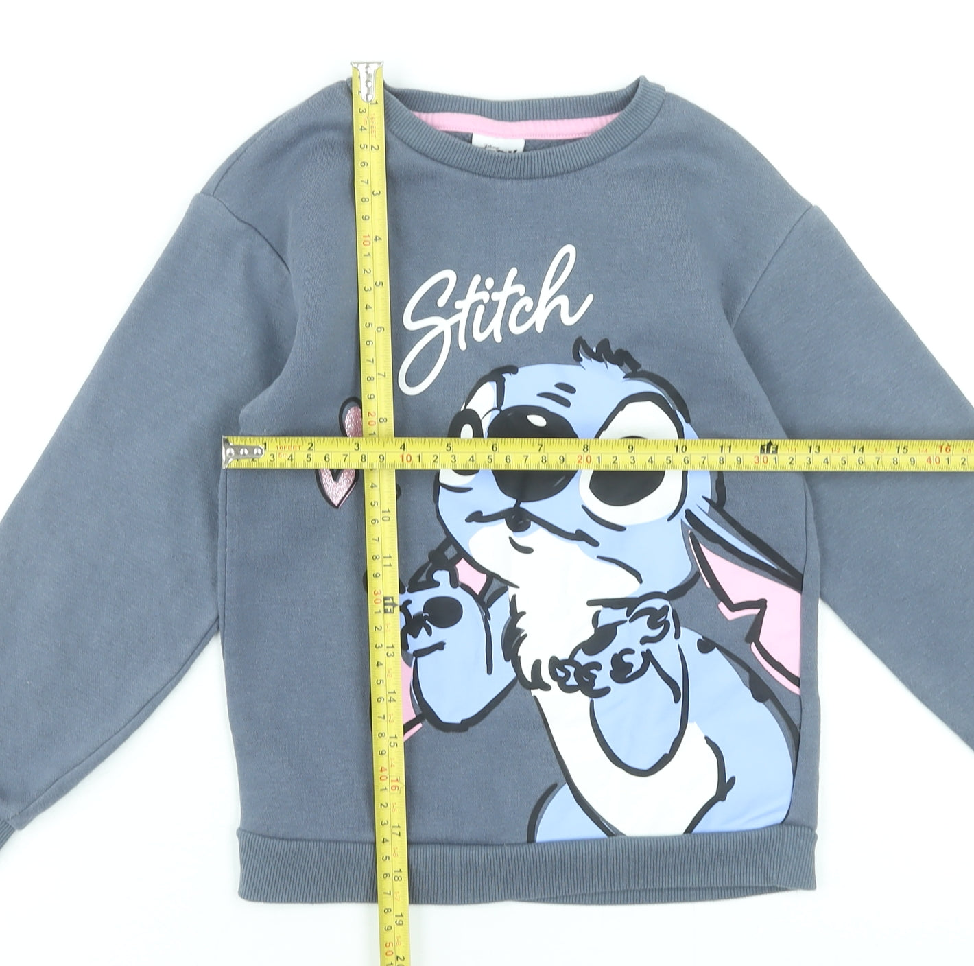 Disney Girls Grey Stitch Sweatshirt 7-8 Years Pullover Fleece Jumper