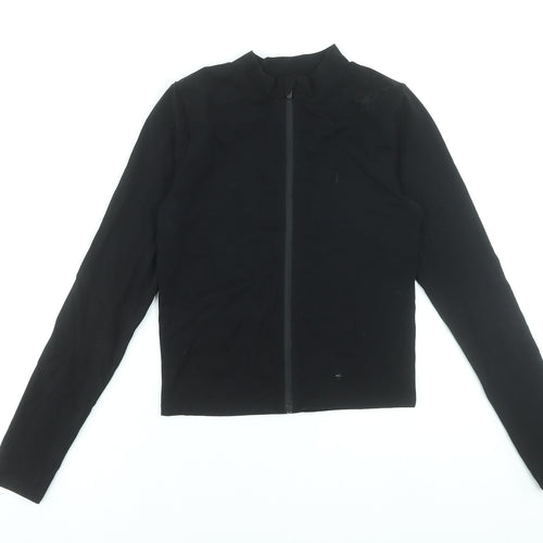 PrettyLittleThing Womens Black Mock Neck Zip Front Long Sleeve Top Size 12
