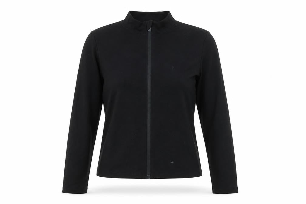 Front view of PRETTYLITTLETHING women’s black mock neck zip front long sleeve top, size UK 12