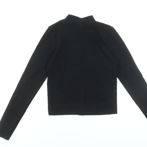PrettyLittleThing Womens Black Mock Neck Zip Front Long Sleeve Top Size 12