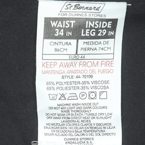 St Bernard Men’s Black Regular Fit Pleated Trousers 34W 29L