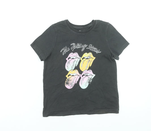 The Rolling Stones Girls Black Graphic Band T-Shirt 8-9 Years Cotton