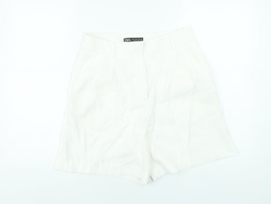 Zara Women White Chino Pleated High Rise Shorts Size M