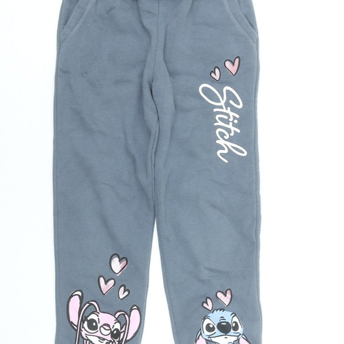 Disney Stitch Girls Grey Jogger Sweatpants 7-8 Years Cotton Blend Casual