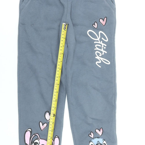 Disney Stitch Girls Grey Jogger Sweatpants 7-8 Years Cotton Blend Casual