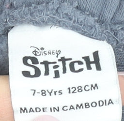Disney Stitch Girls Grey Jogger Sweatpants 7-8 Years Cotton Blend Casual