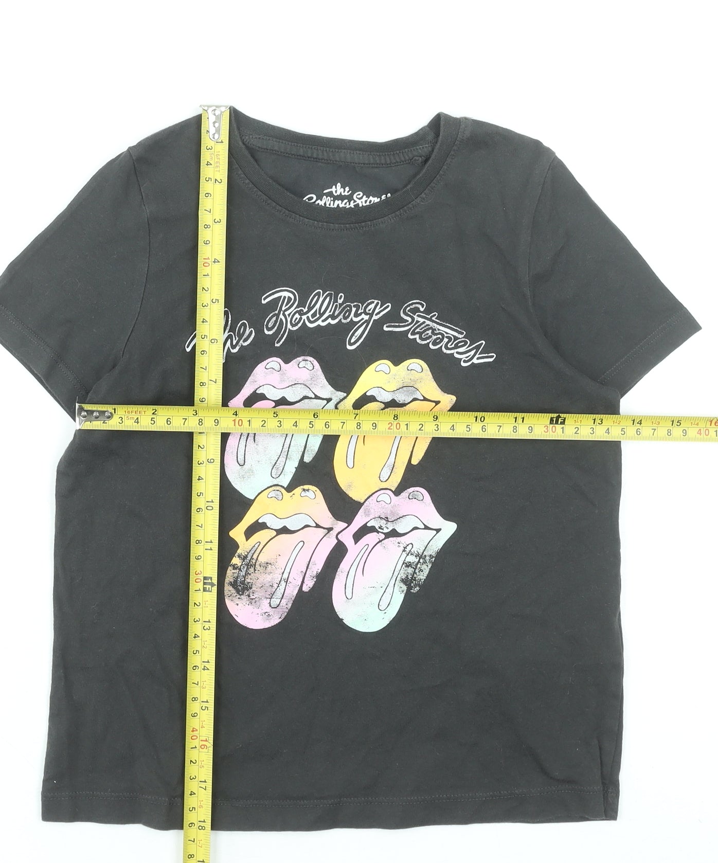 The Rolling Stones Girls Black Graphic Band T-Shirt 8-9 Years 100% Cotton