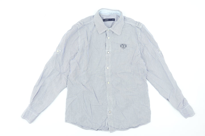 Diesel Men's Blue Striped Long Sleeve Cotton Button-Up Shirt L