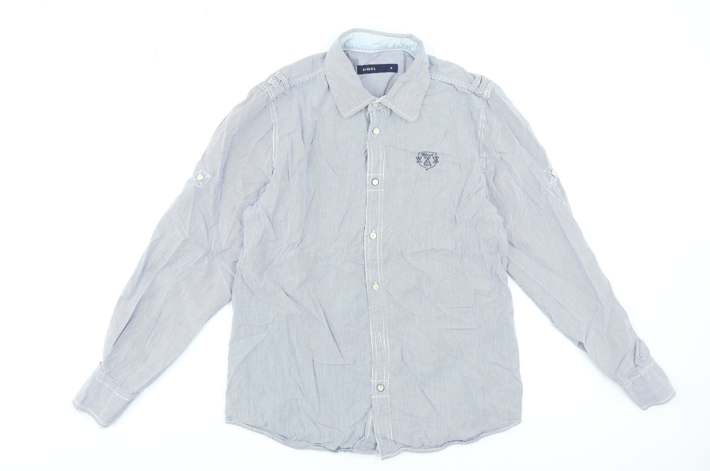 Diesel Men's Blue Striped Long Sleeve Cotton Button-Up Shirt L