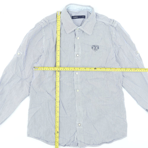 Diesel Men's Blue Striped Long Sleeve Cotton Button-Up Shirt L
