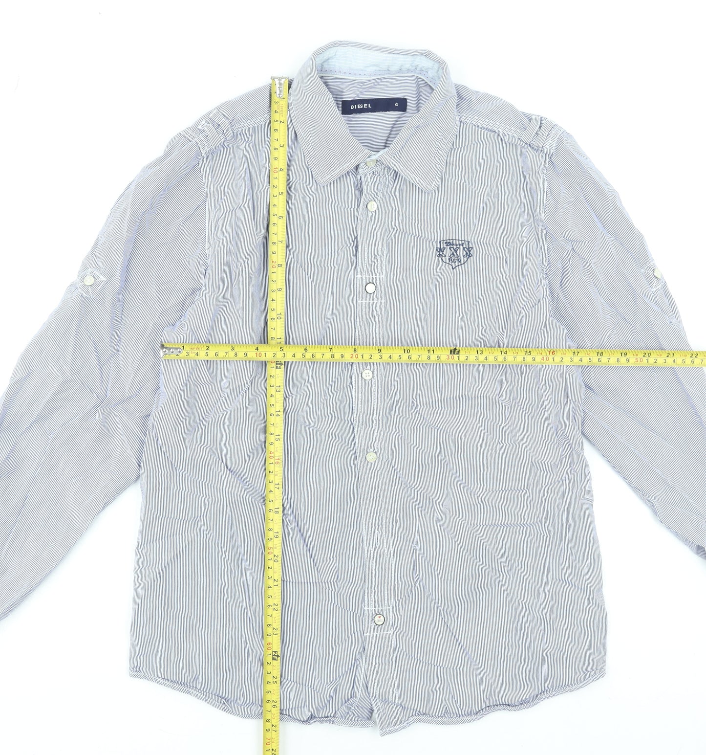 Diesel Men's Blue Striped Long Sleeve Cotton Button-Up Shirt L